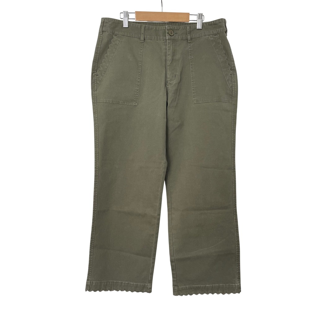 Sundance Garden Hues Pant 12 Olive Green Cropped Scallop Hem Cottagecore Stretch